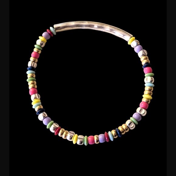 Stella & Dot Joyful OSFM Silver Tone Bar Multi Colored Bead Bracelet Stretch - Picture 1 of 10